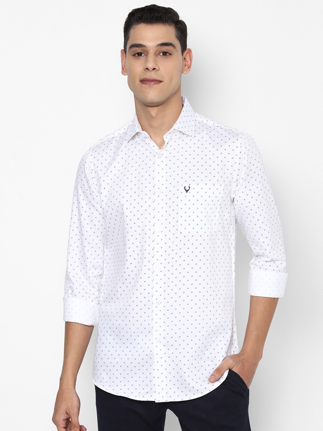 

Allen Solly Men White Slim Fit Printed Pure Cotton Casual Shirt