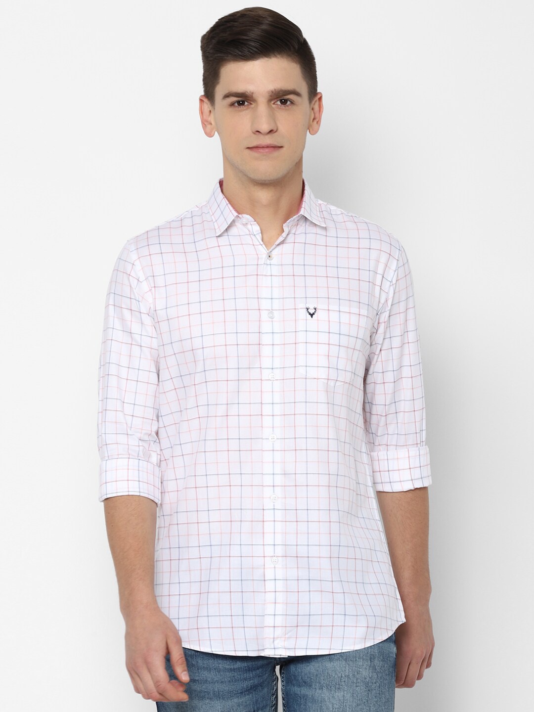 

Allen Solly Men White Slim Fit Grid Tattersall Checks Checked Casual Shirt