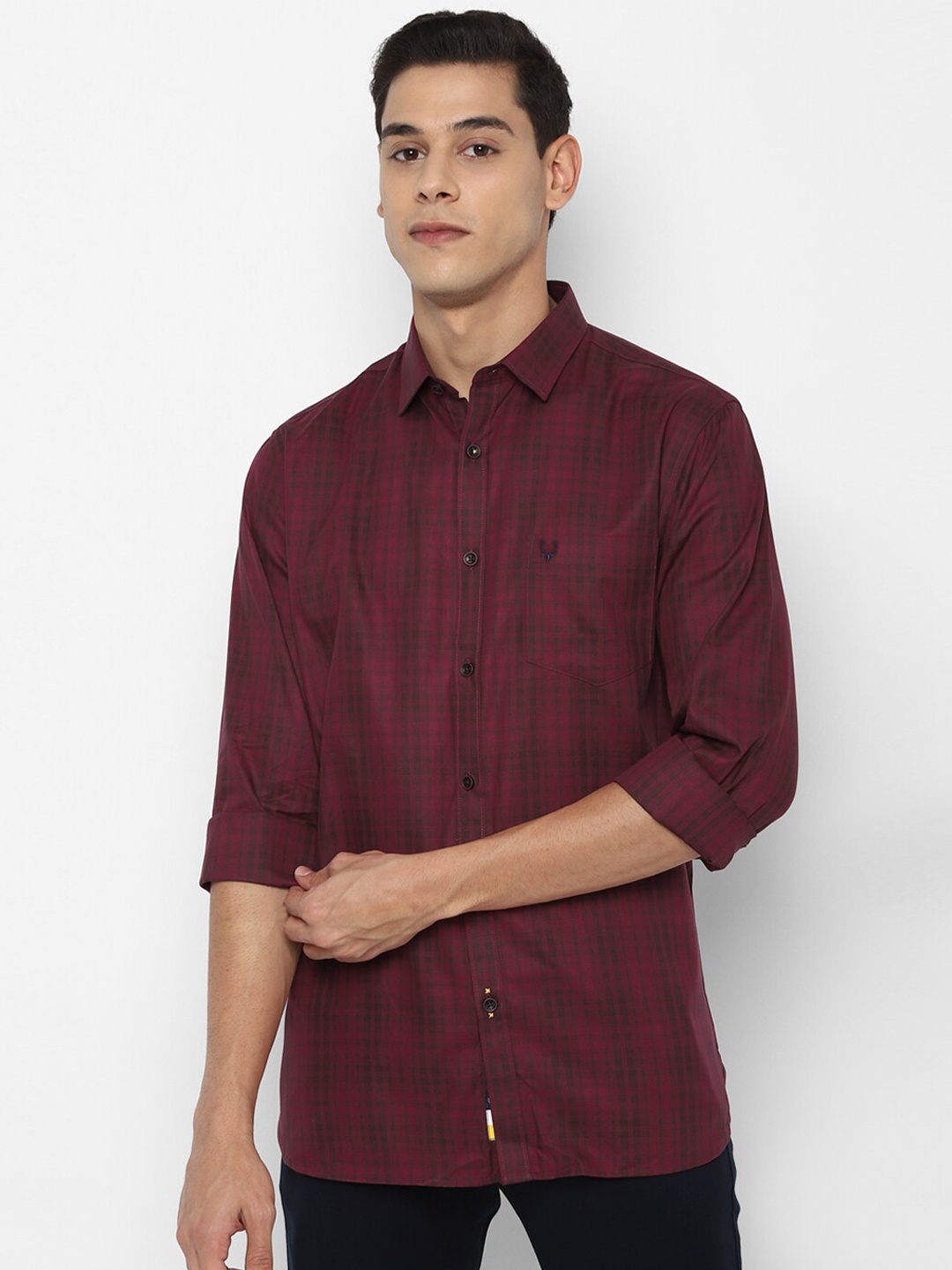 

Allen Solly Men Maroon Slim Fit Checked Pure Cotton Casual Shirt