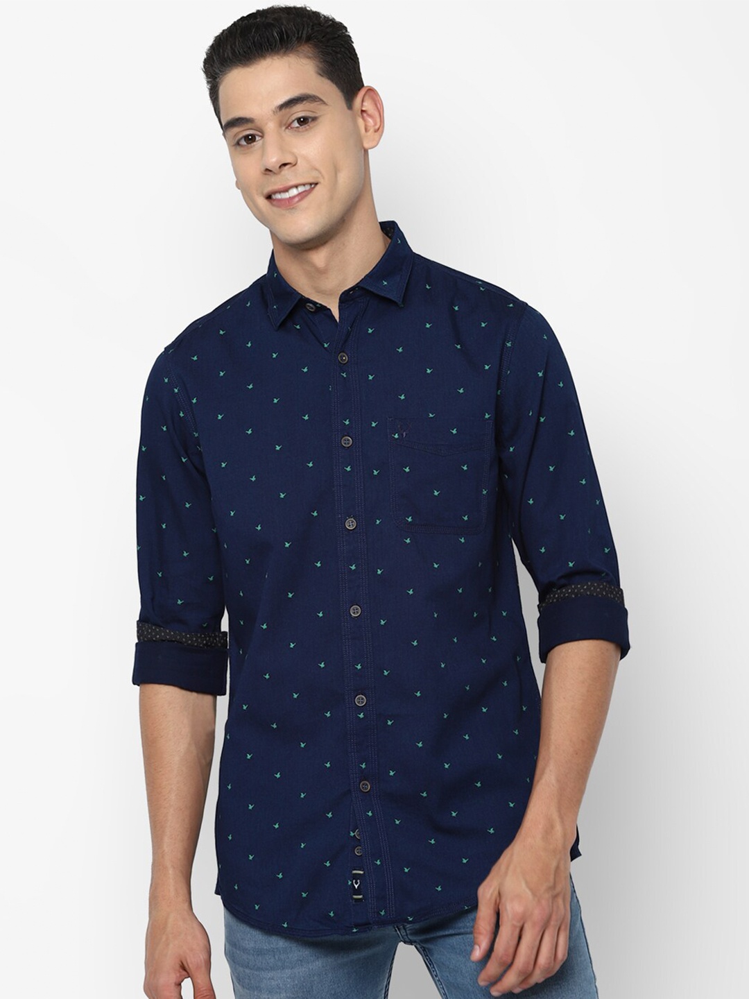 

Allen Solly Men Navy Blue Slim Fit Printed Pure Cotton Casual Shirt