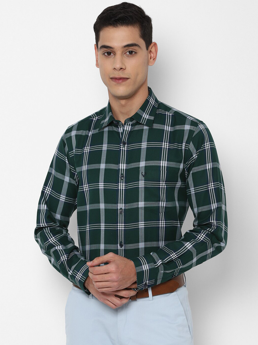 

Allen Solly Men Green Slim Fit Checked Pure Cotton Casual Shirt