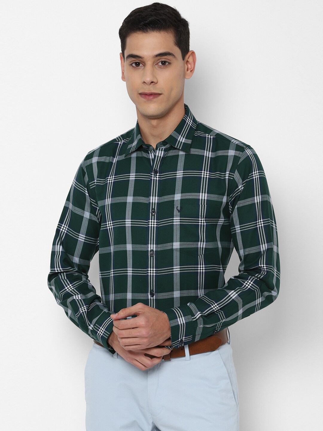 

Allen Solly Men Green Slim Fit Tartan Checked Pure Cotton Casual Shirt