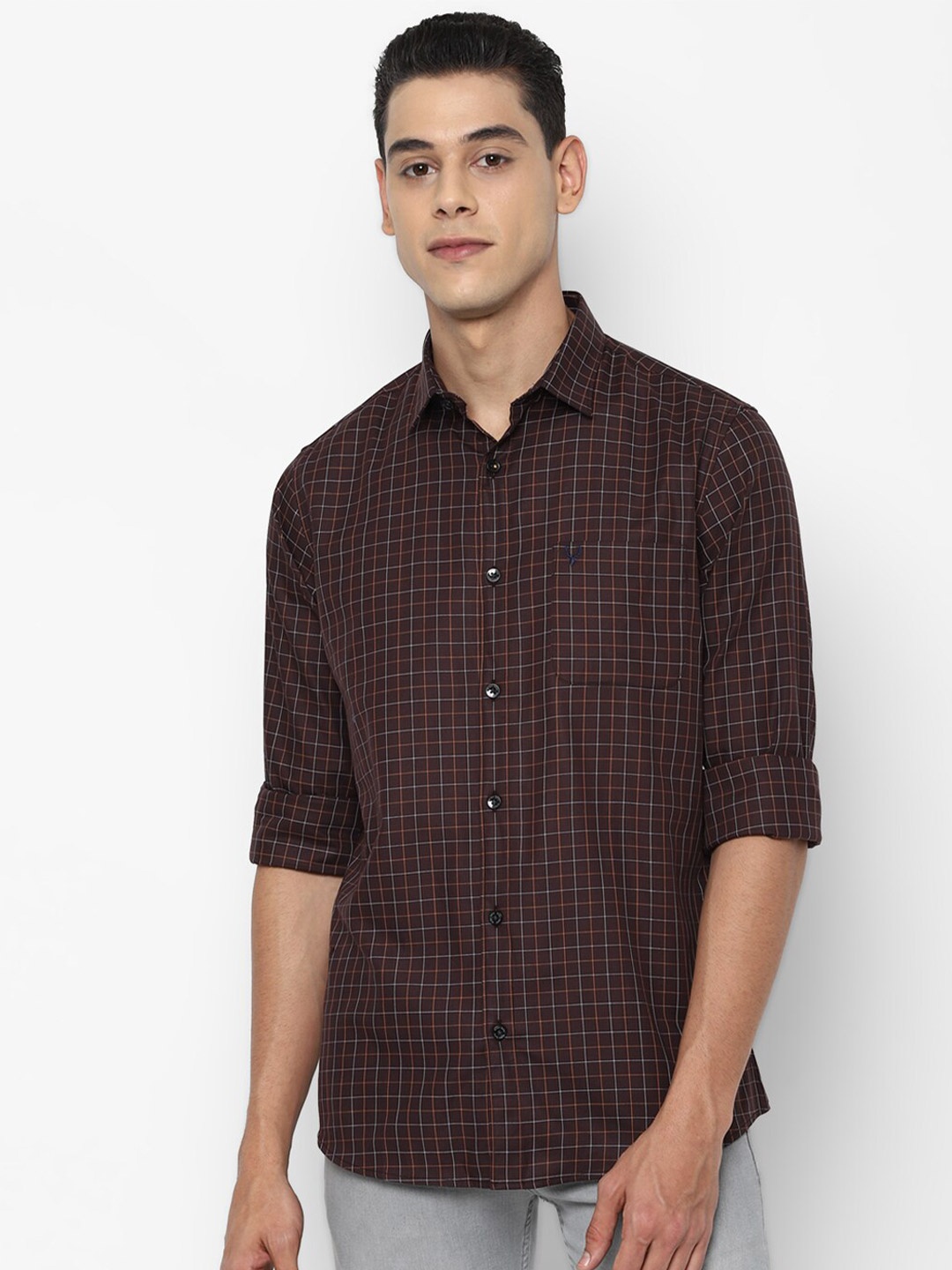 

Allen Solly Men Maroon Slim Fit Checked Casual Shirt