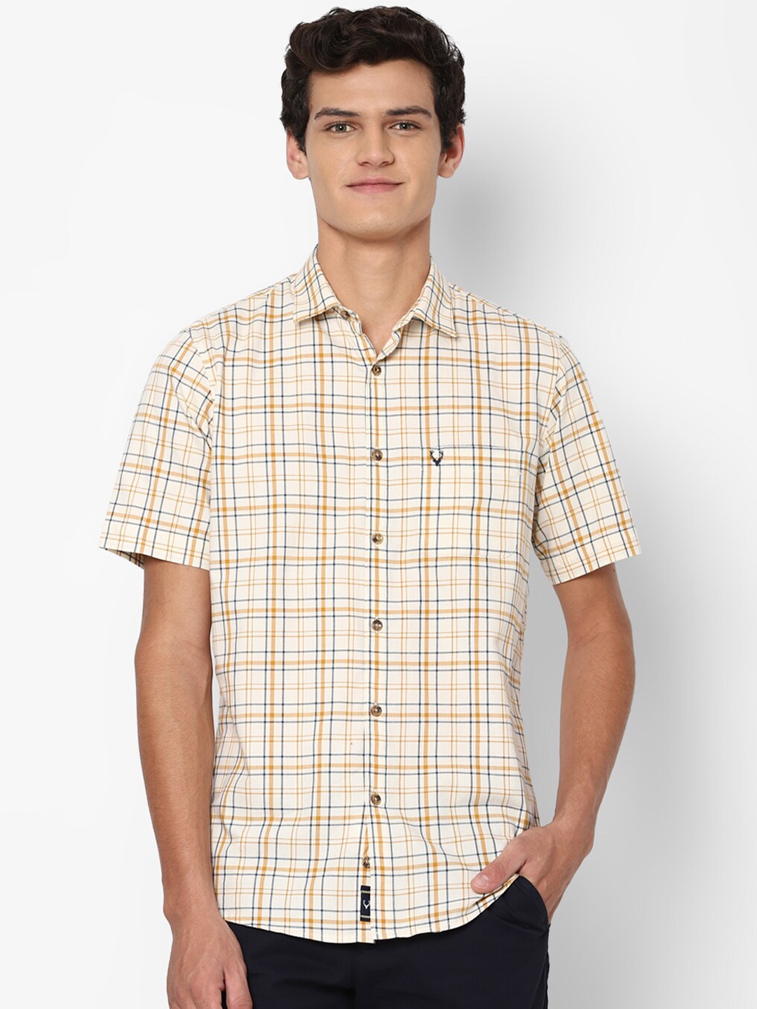 

Allen Solly Men Cream-Coloured Slim Fit Checked Casual Shirt