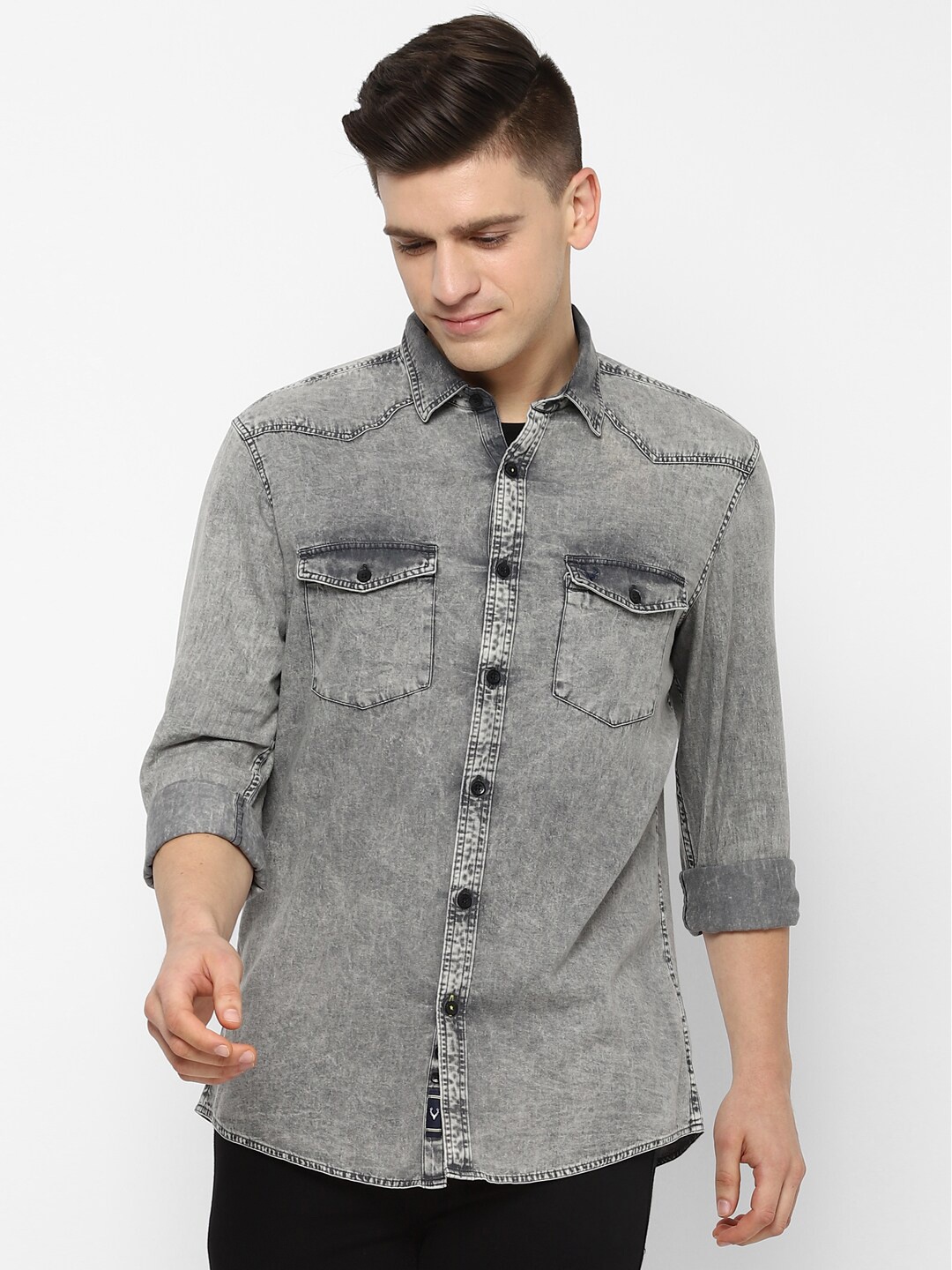 

Allen Solly Men Grey Faded Casual Shirt