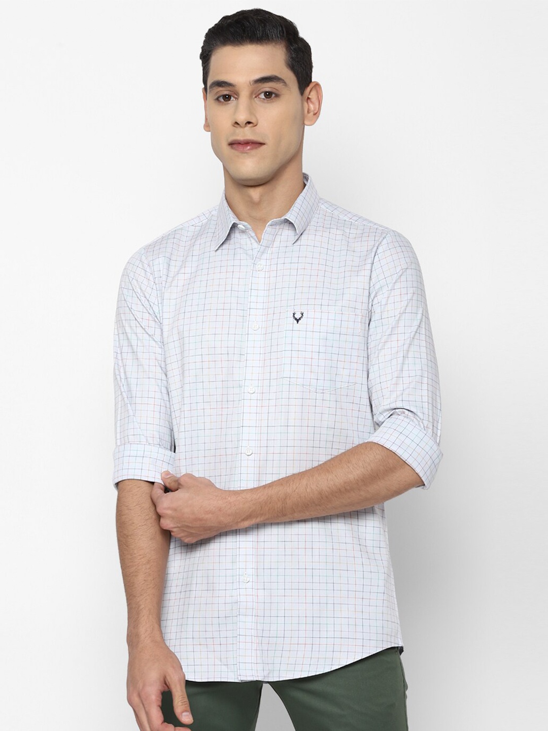 

Allen Solly Men Blue Slim Fit Grid Tattersall Checks Checked Casual Shirt