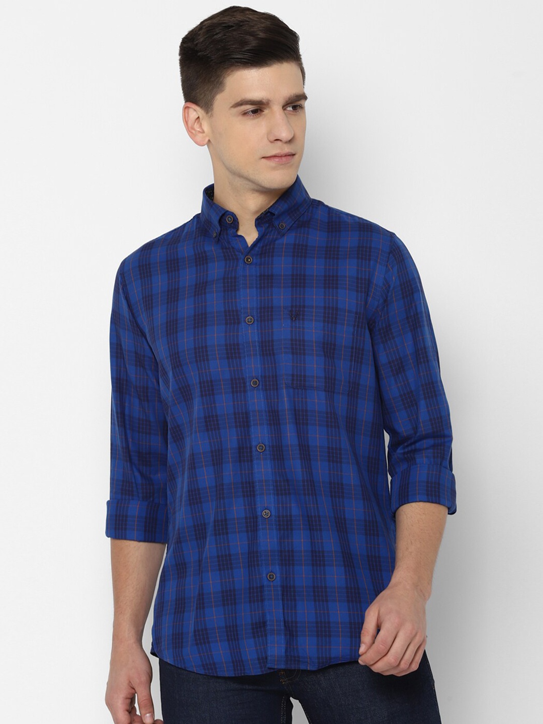 

Allen Solly Men Blue Slim Fit Tartan Checked Pure Cotton Casual Shirt