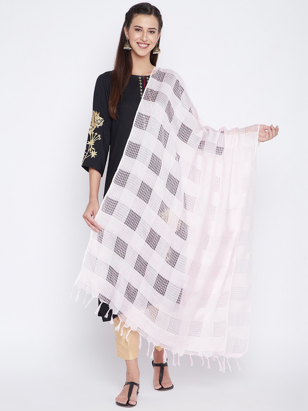 

Clora Creation White Checked Pure Cotton Dupatta