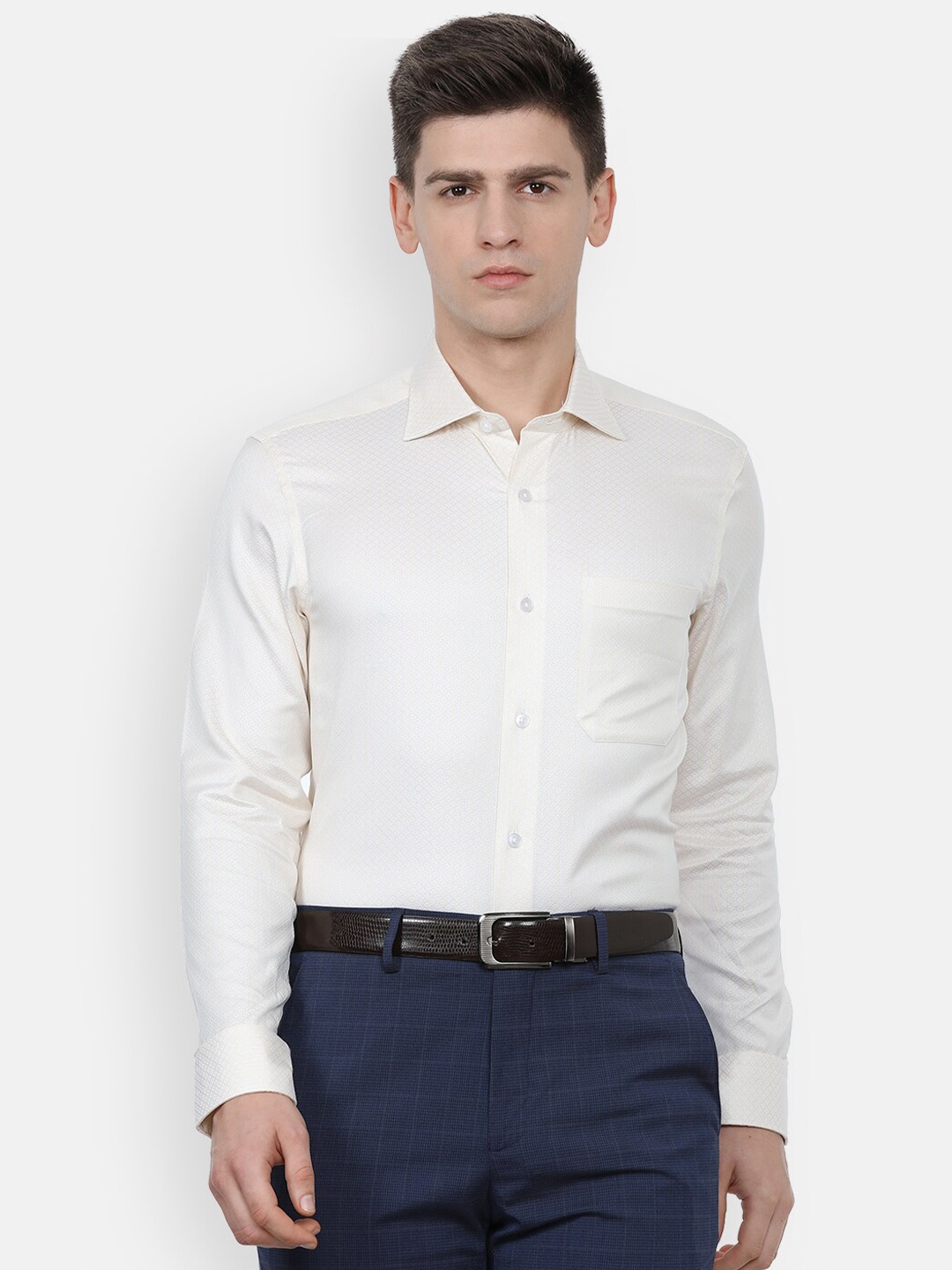 

Louis Philippe Gods & Kings Men Cream-Coloured Formal Shirt