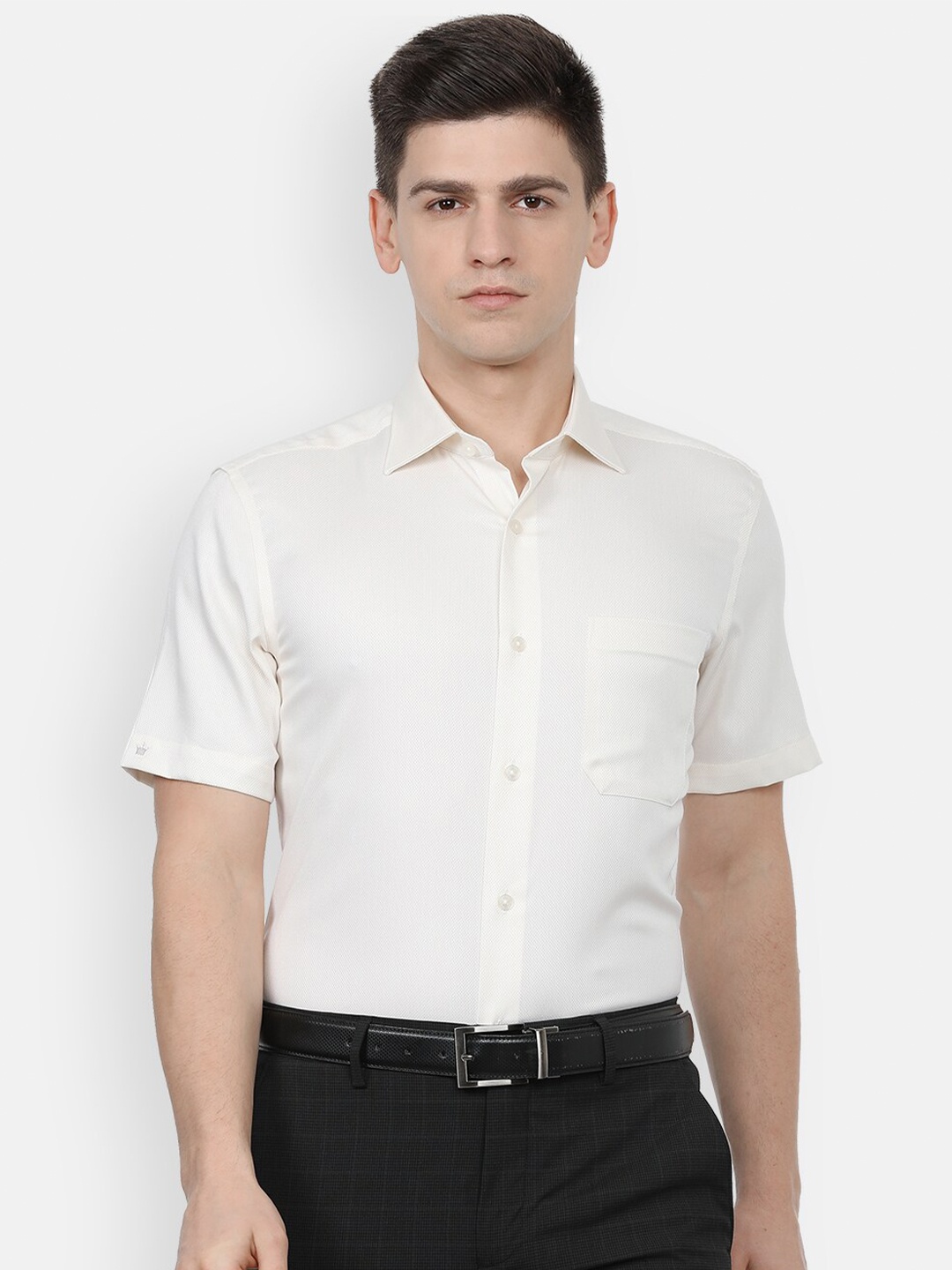 

Louis Philippe Permapress Men Cream-Coloured Wrinkle Free Formal Shirt