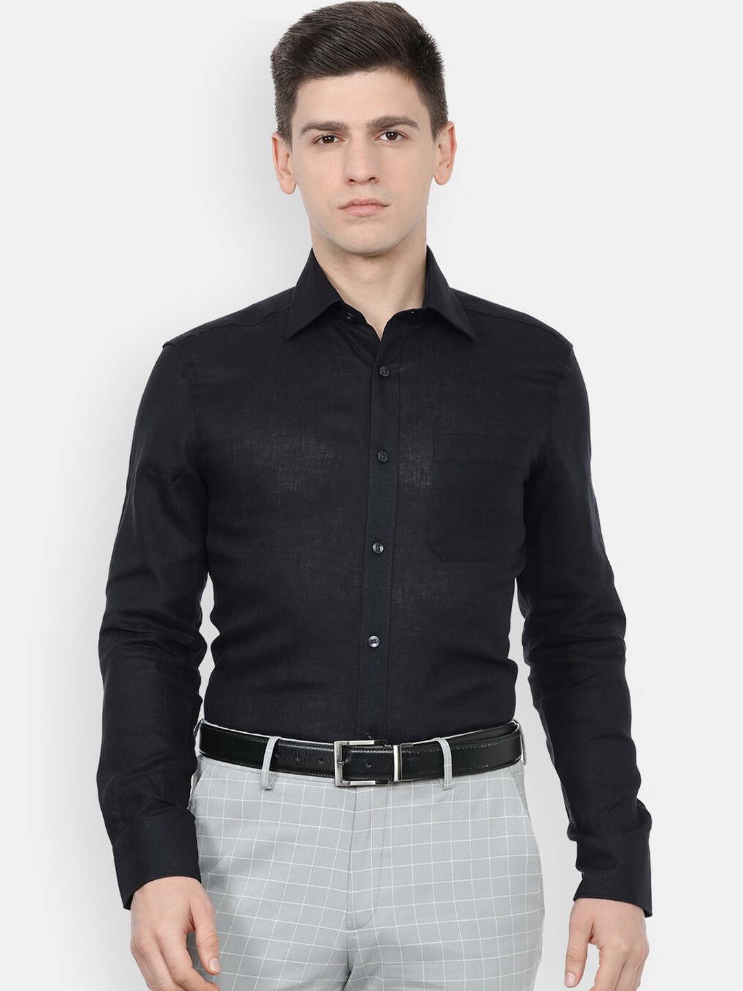 

Louis Philippe Men Black Linen Formal Shirt