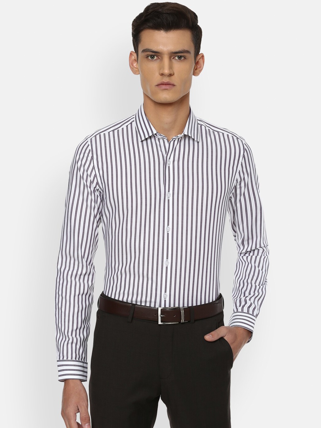 

Louis Philippe Permapress Men White Slim Fit Striped Formal Shirt