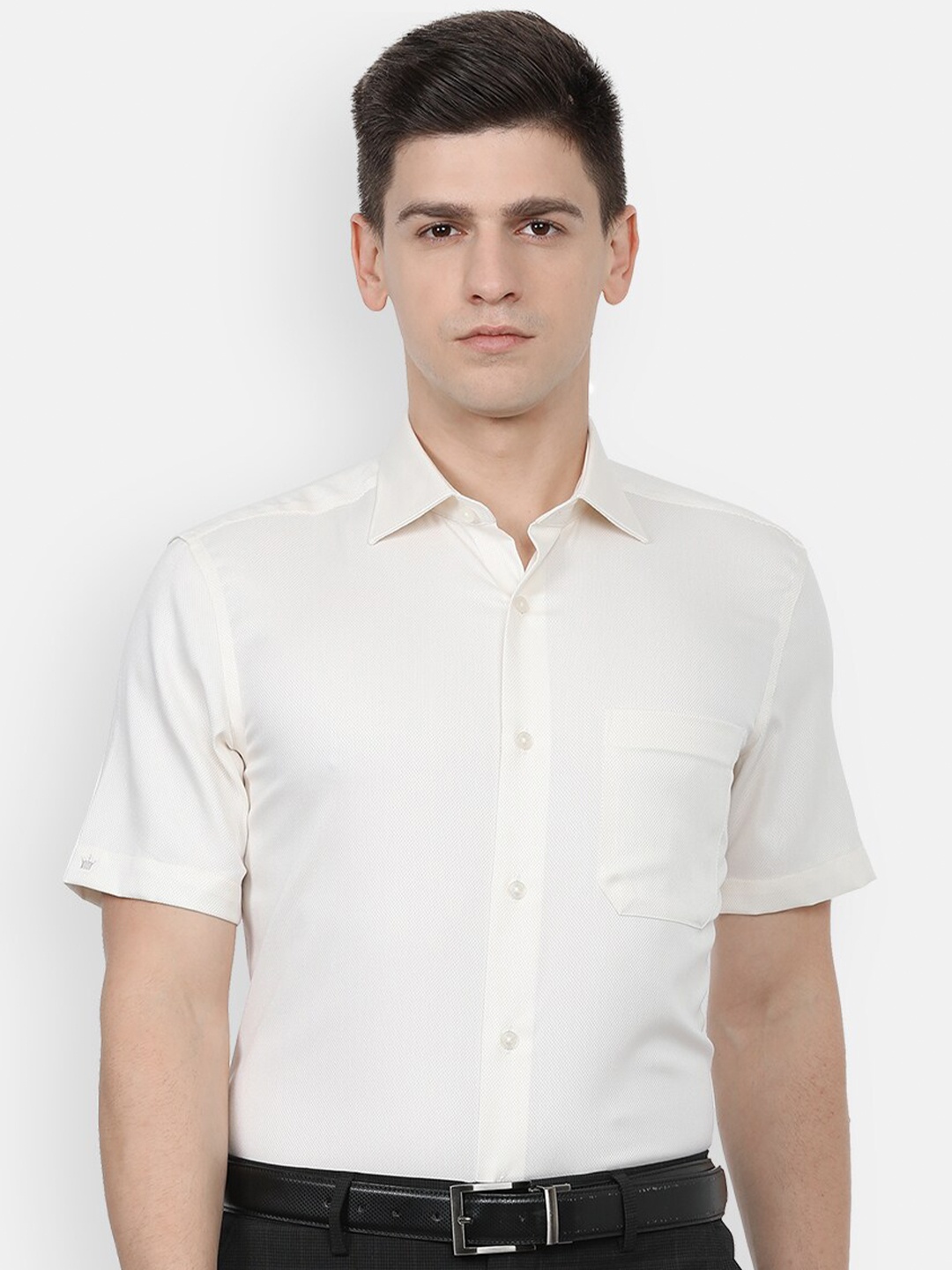 

Louis Philippe Permapress Men Cream-Coloured Cotton Formal Shirt