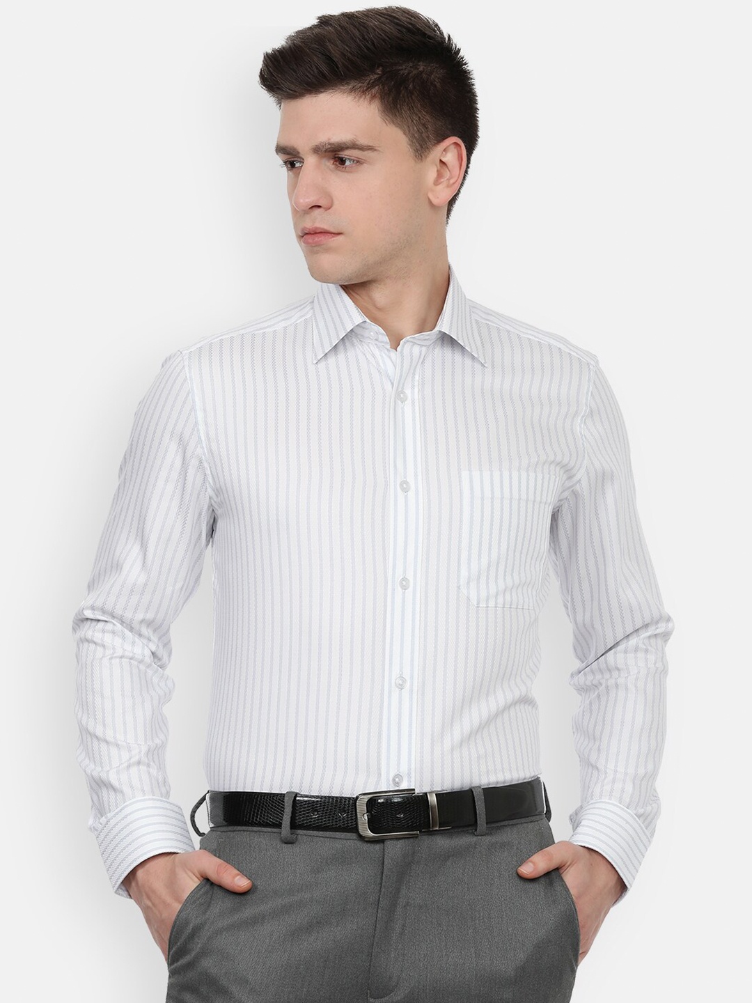 

Louis Philippe Men White Striped Formal Shirt