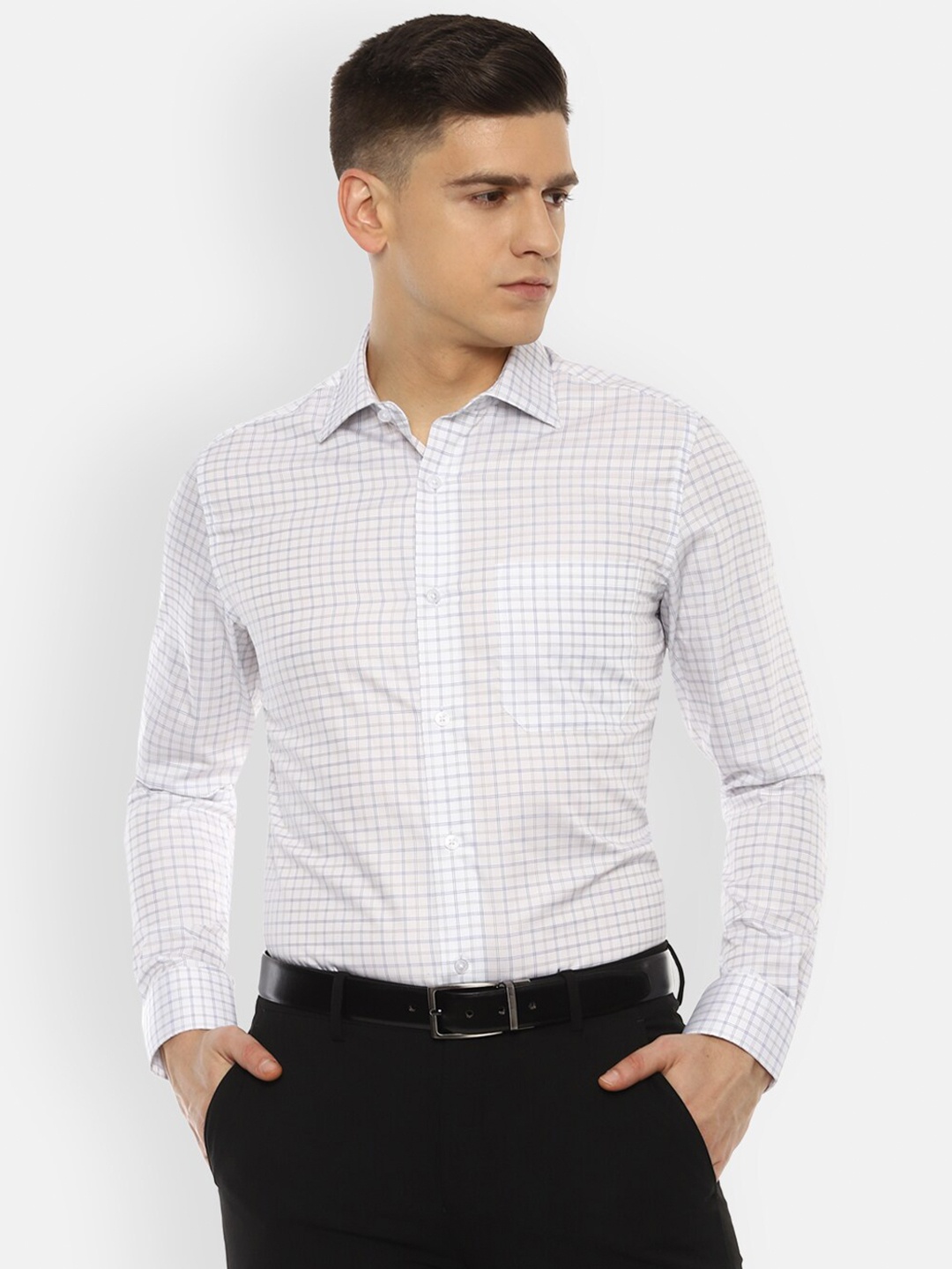 

Louis Philippe Men White Grid Tattersall Checks Checked Formal Shirt
