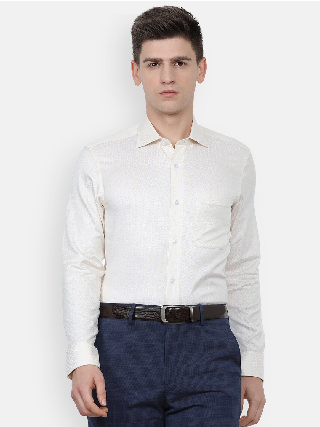

Louis Philippe Gods & Kings Men Cream-Coloured Cotton Formal Shirt