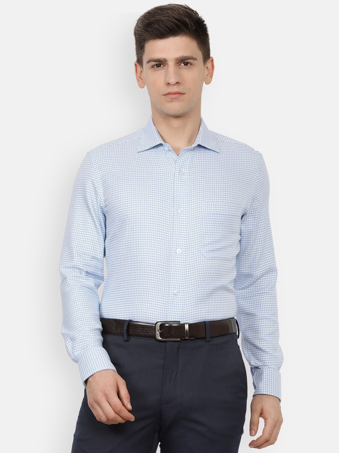 

Louis Philippe Permapress Men Blue Printed Pure Cotton Formal Shirt