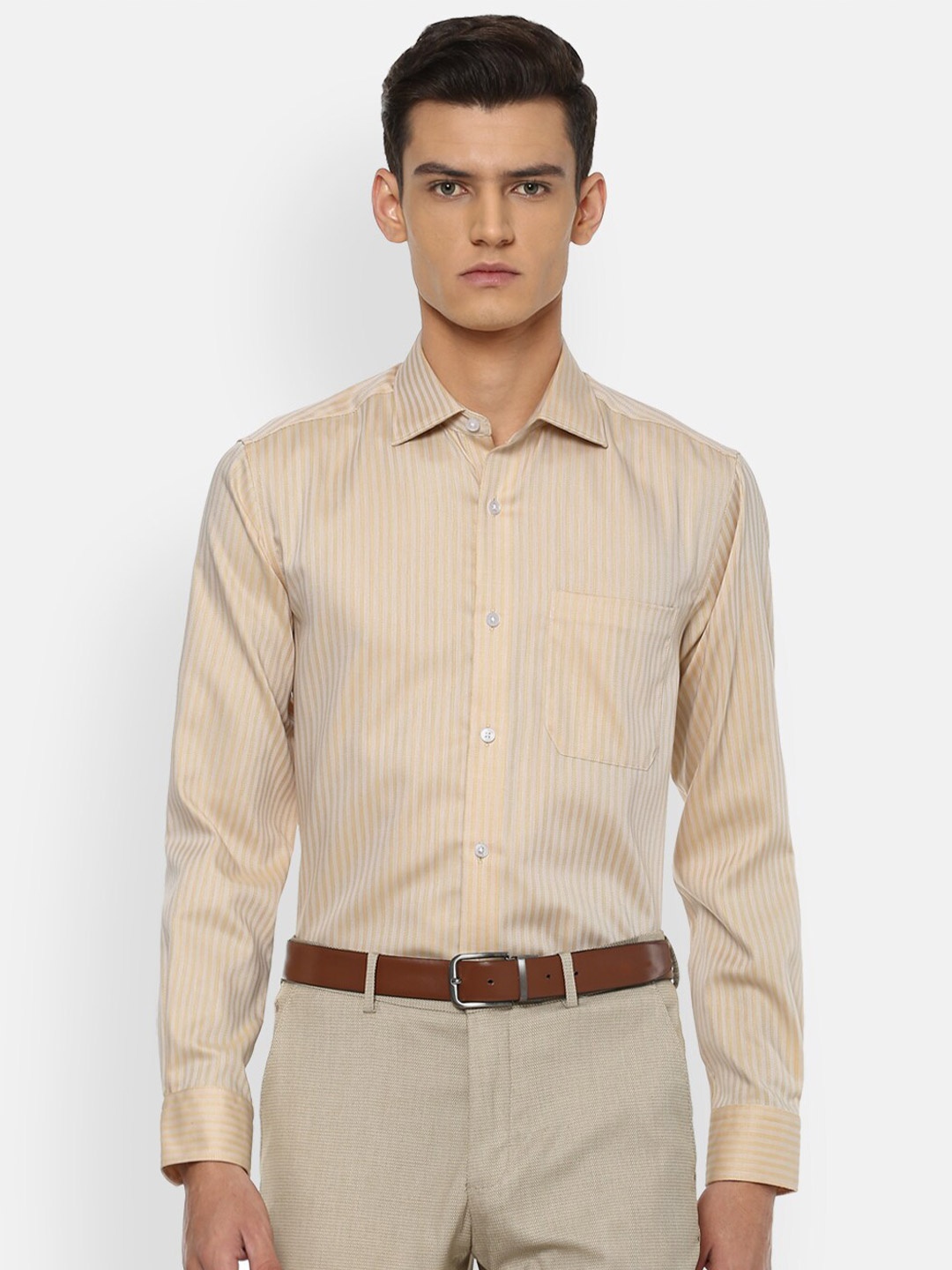 

Louis Philippe Men Yellow Striped Formal Shirt