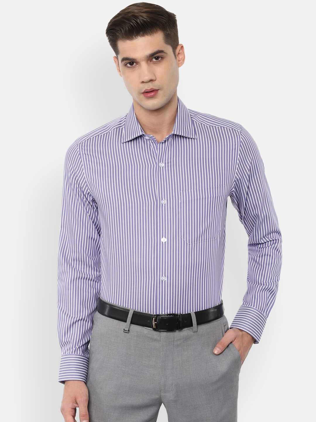 

Louis Philippe Men Purple Striped Cotton Formal Shirt