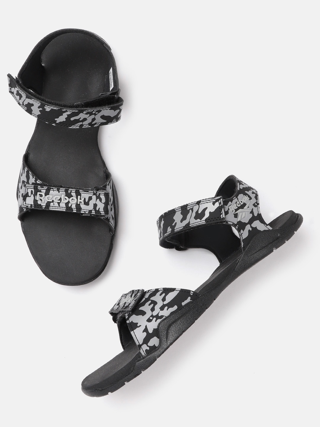 

Reebok Men Black & Grey Camouflage Print Milo Sports Sandals