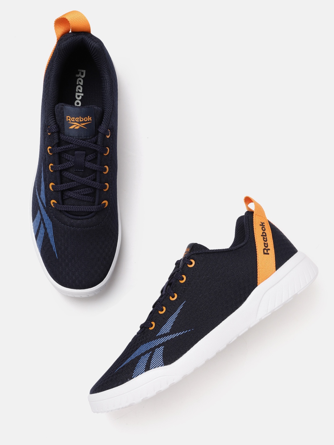 

Reebok Men Navy Blue & Orange Woven Design Motion Pulse 2.0 Running Shoes