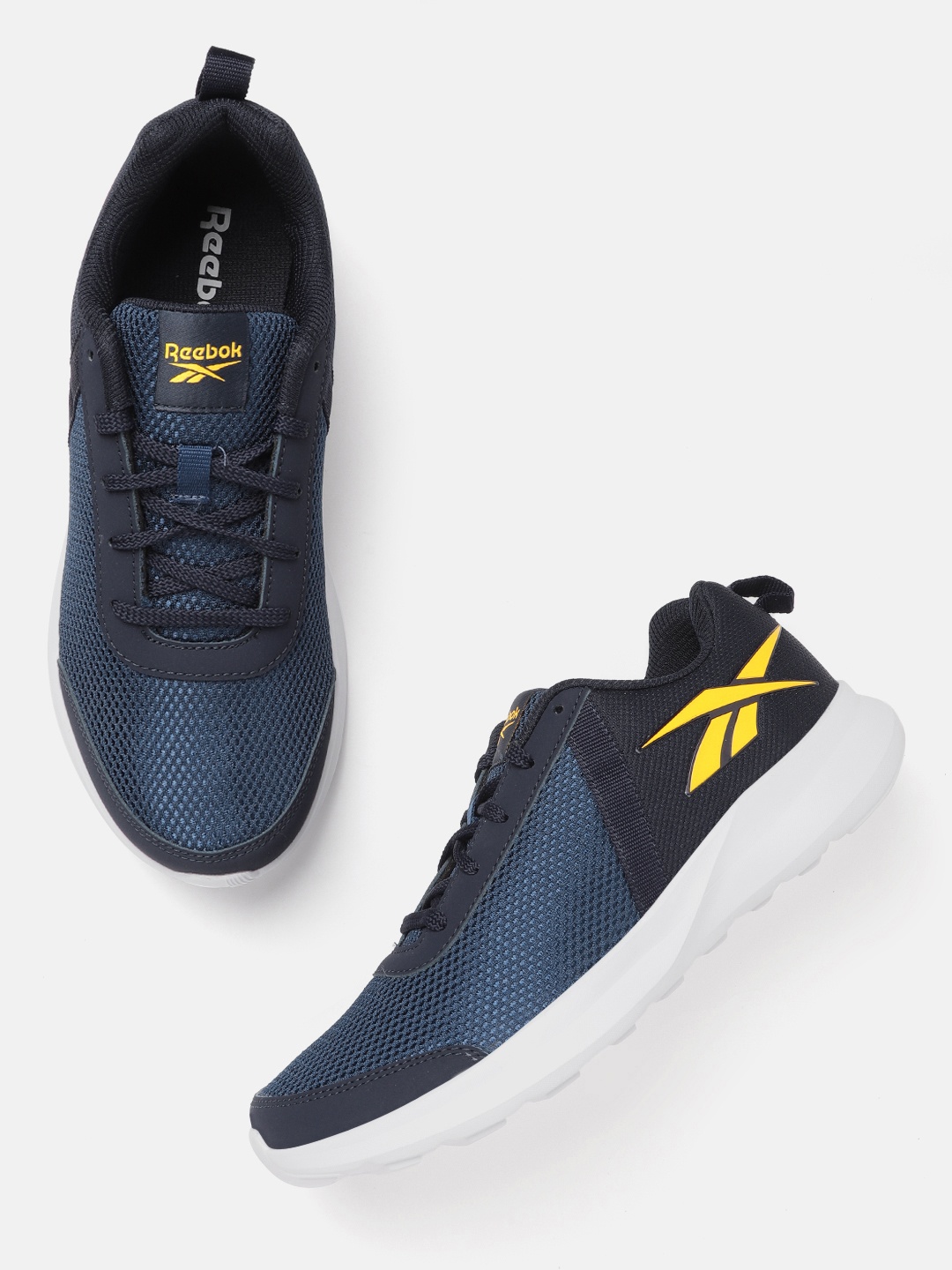 

Reebok Men Navy Blue & Yellow Edge Identity Woven Design Running Shoes