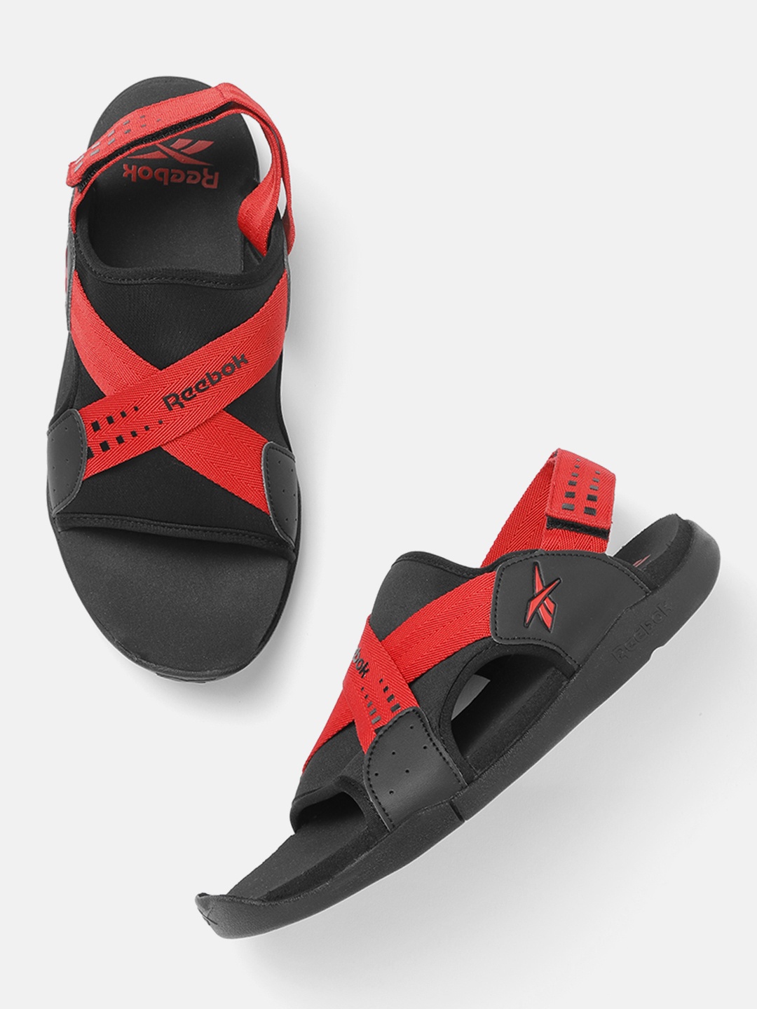 

Reebok Men Black & Red Brand Logo Print Sports Sandals