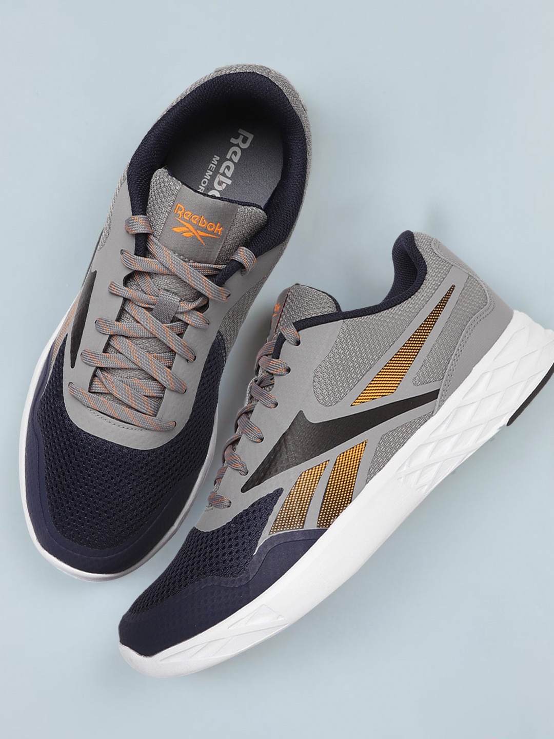 

Reebok Men Navy Blue & Grey Woven Design Smart Trek Running Shoes