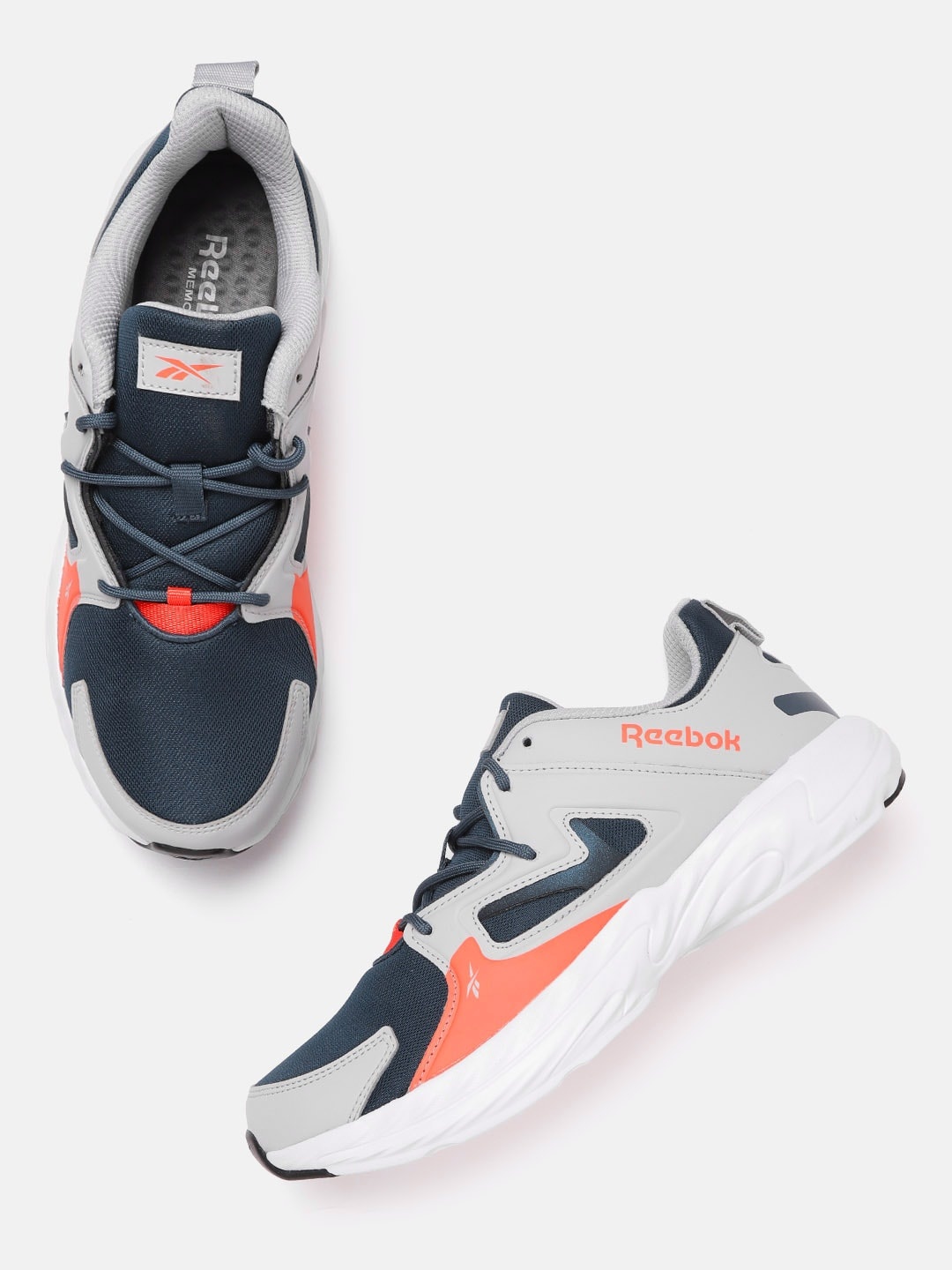 

Reebok Men Grey & Teal Blue Colourblocked Navigation Point Running Shoes