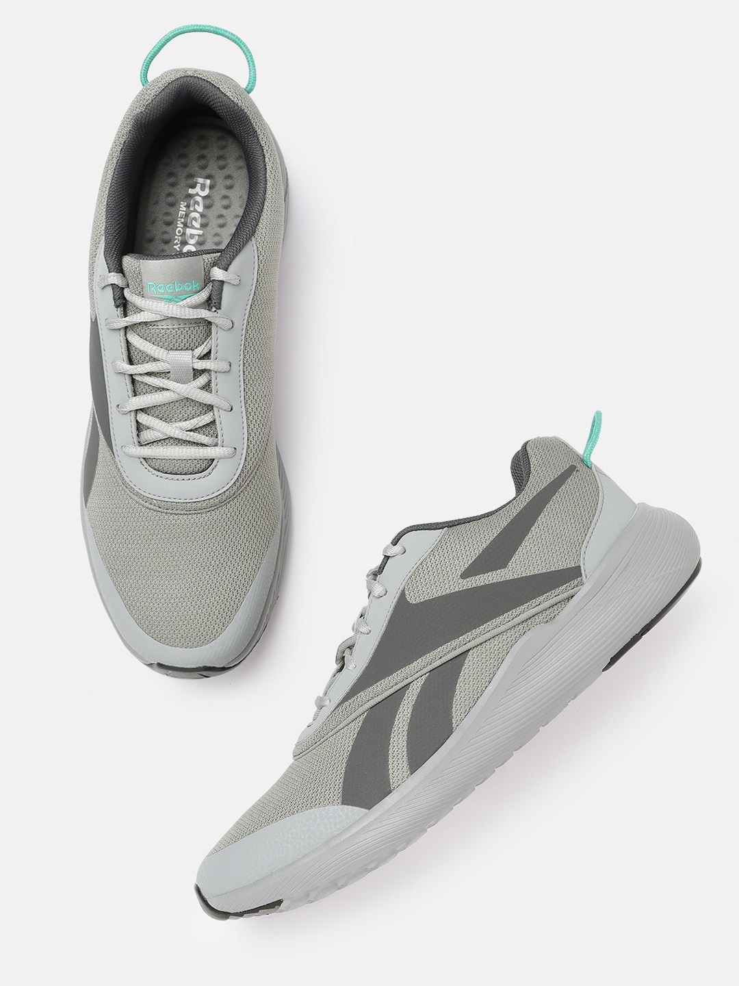 

Reebok Men Grey & Green Woven Design Memory Foam Effect Runner Running Shoes