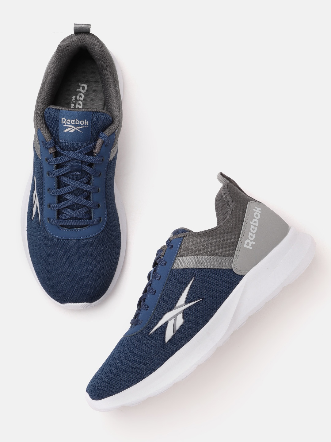 

Reebok Men Navy Blue & Charcoal Grey Woven Design & Colourblocked Emergo Running Shoes