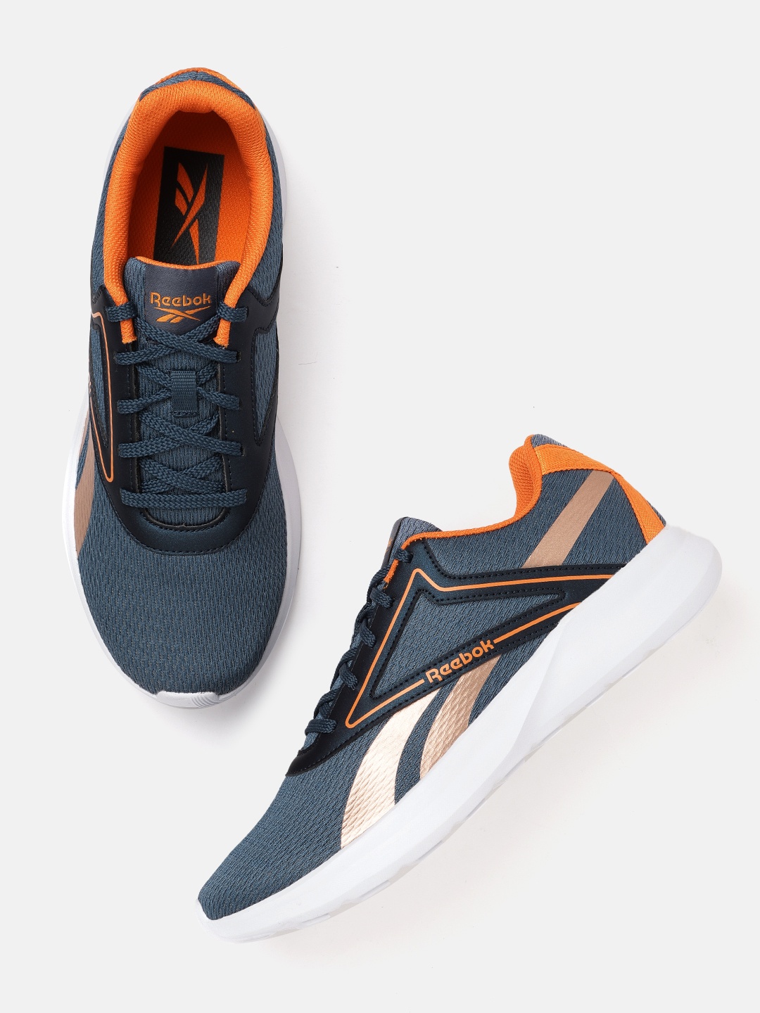 

Reebok Men Teal Blue & Bronzed Toned Woven Design Sprintfit Running Shoes