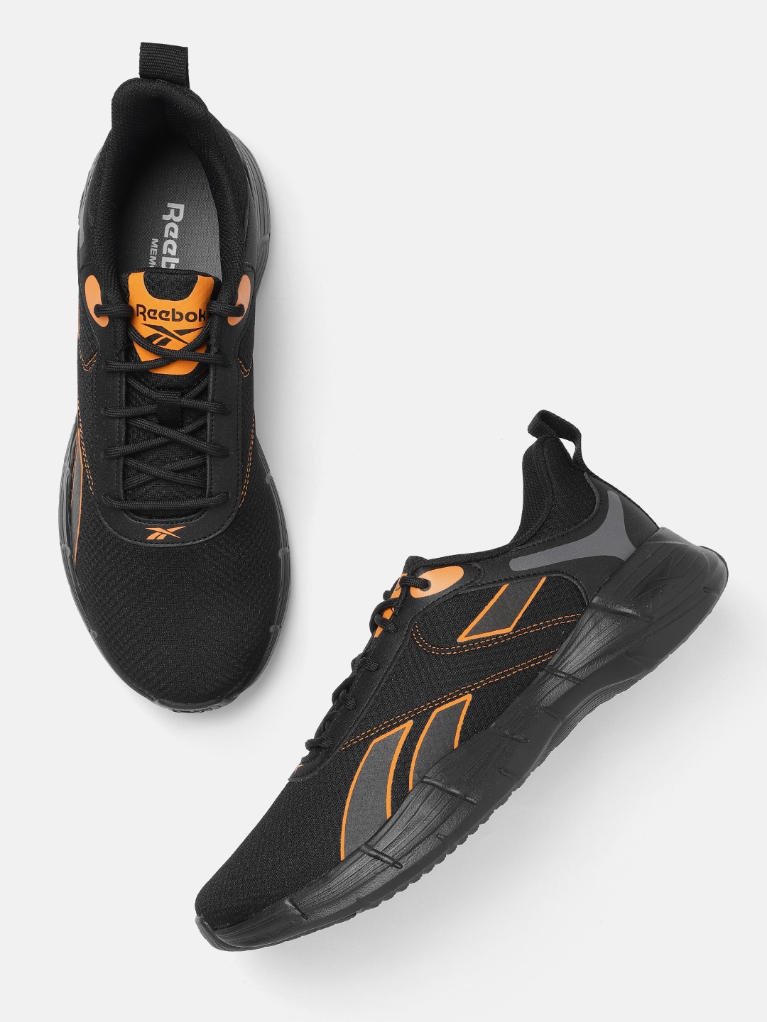 

Reebok Men Black & Orange Woven Design Memory Foam Callisto Running Shoes