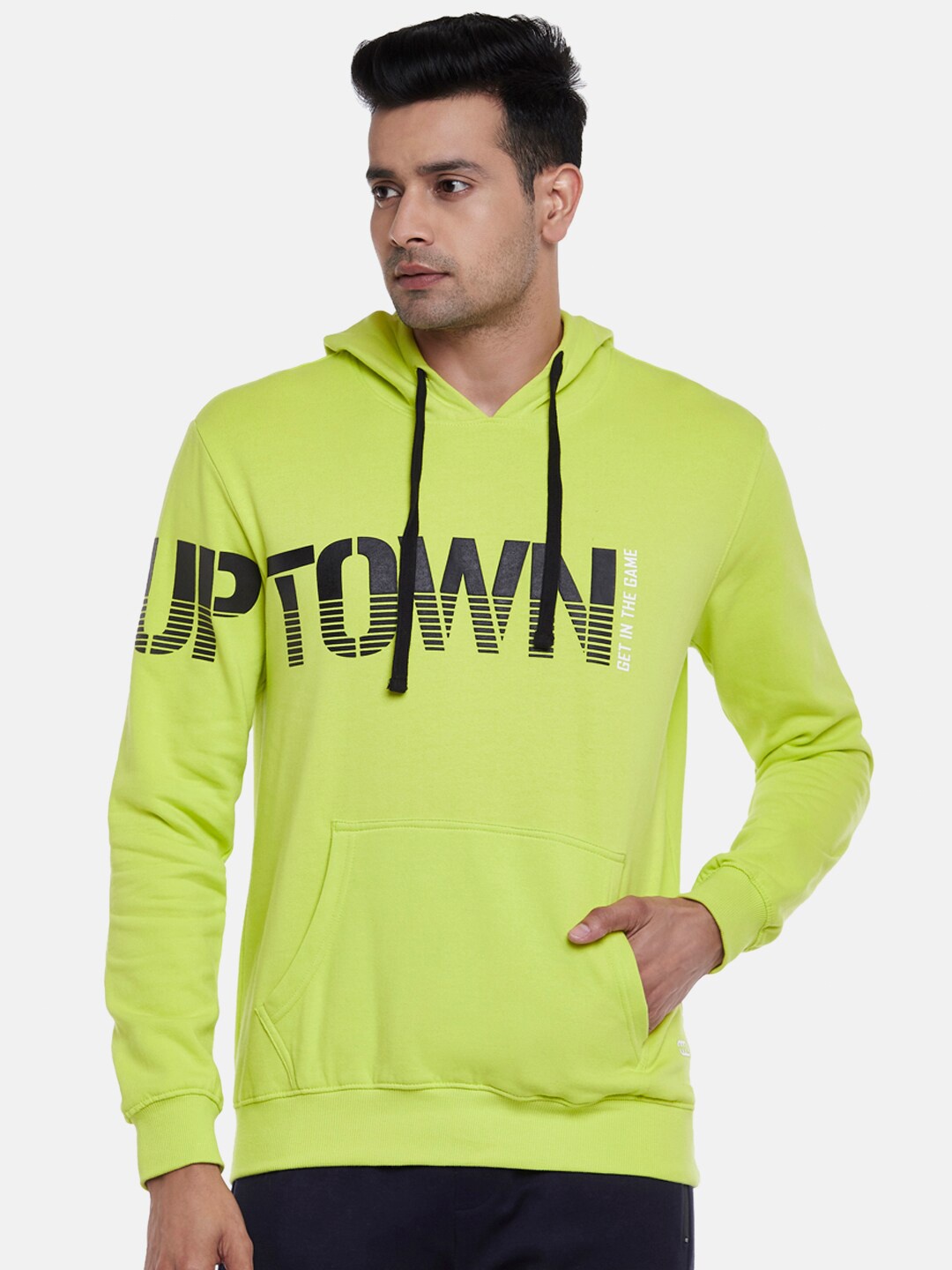 

Ajile by Pantaloons Men Green Printed Pure Cotton Hooded Sweatshirt