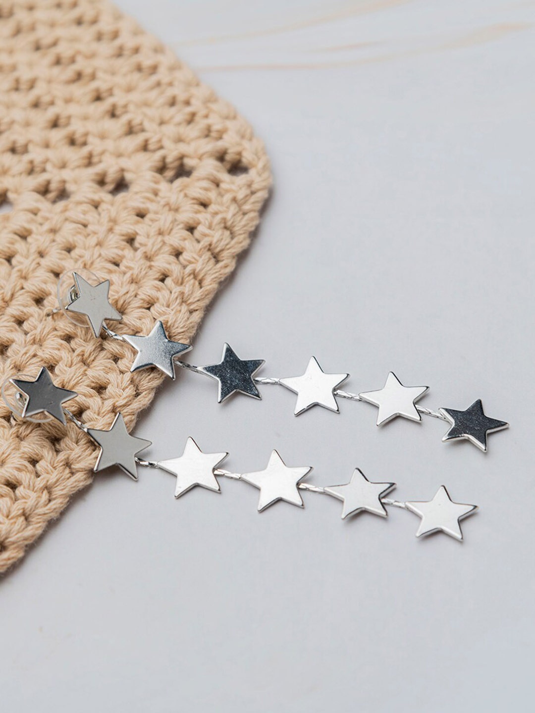 

Jewelz Silver-Plated Star Shape Drop Earrings