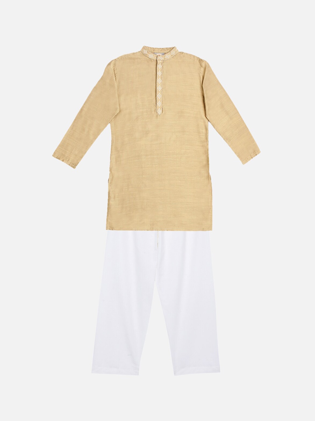 

SALWAR STUDIO Boys Gold-Toned & White Kurta with Pyjamas
