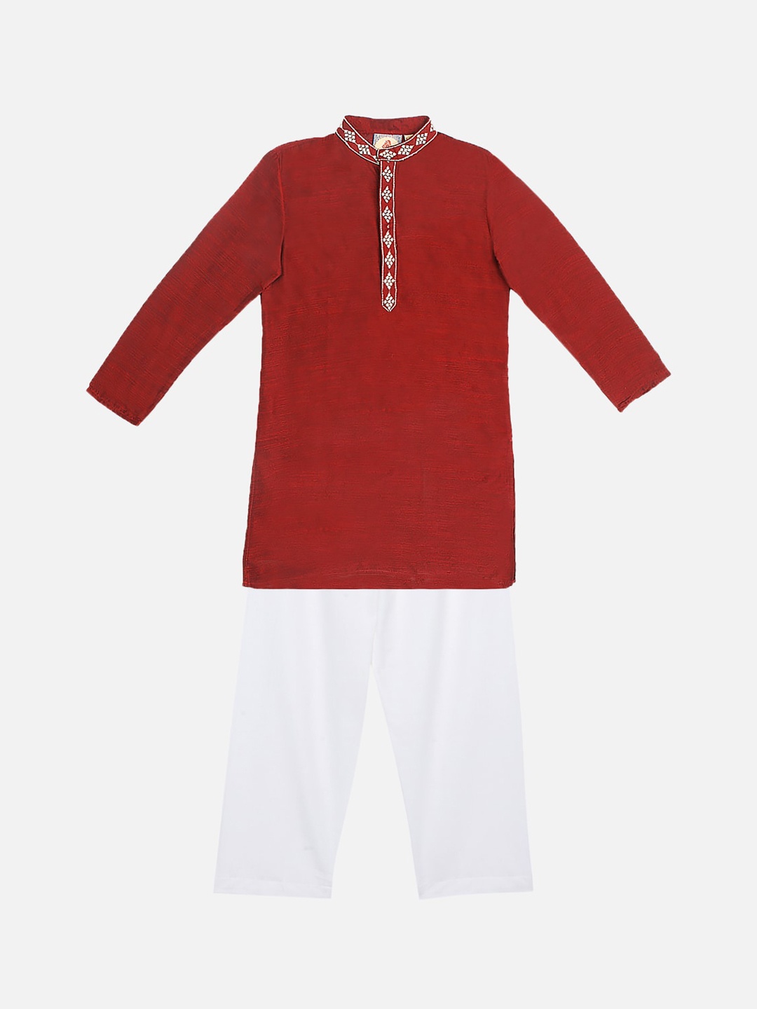 

SALWAR STUDIO Boys Maroon & White Thread Work Kurta with Pyjamas