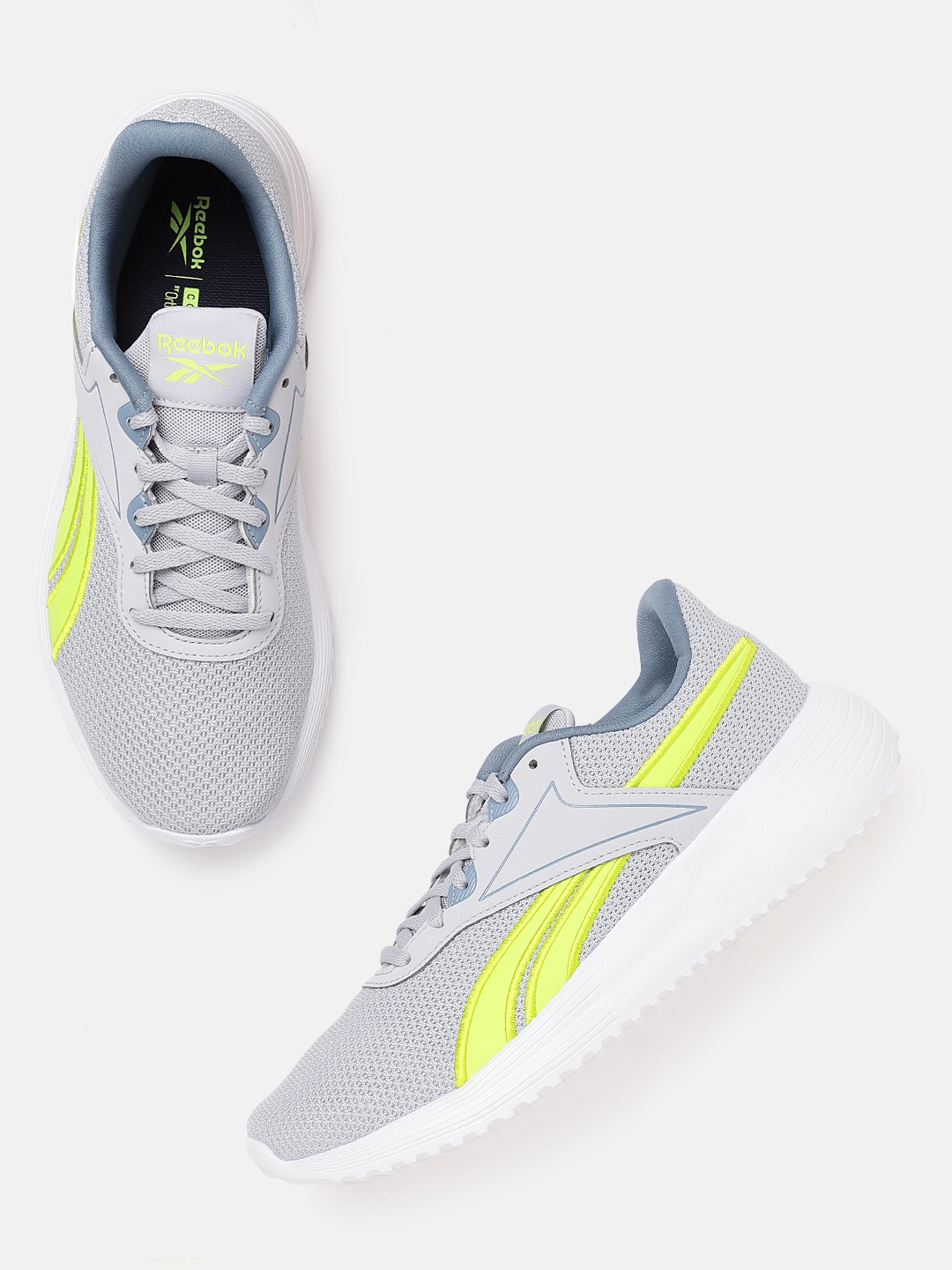 

Reebok Men Grey & Lime Green Woven Design Lite 3.0 Running Shoes