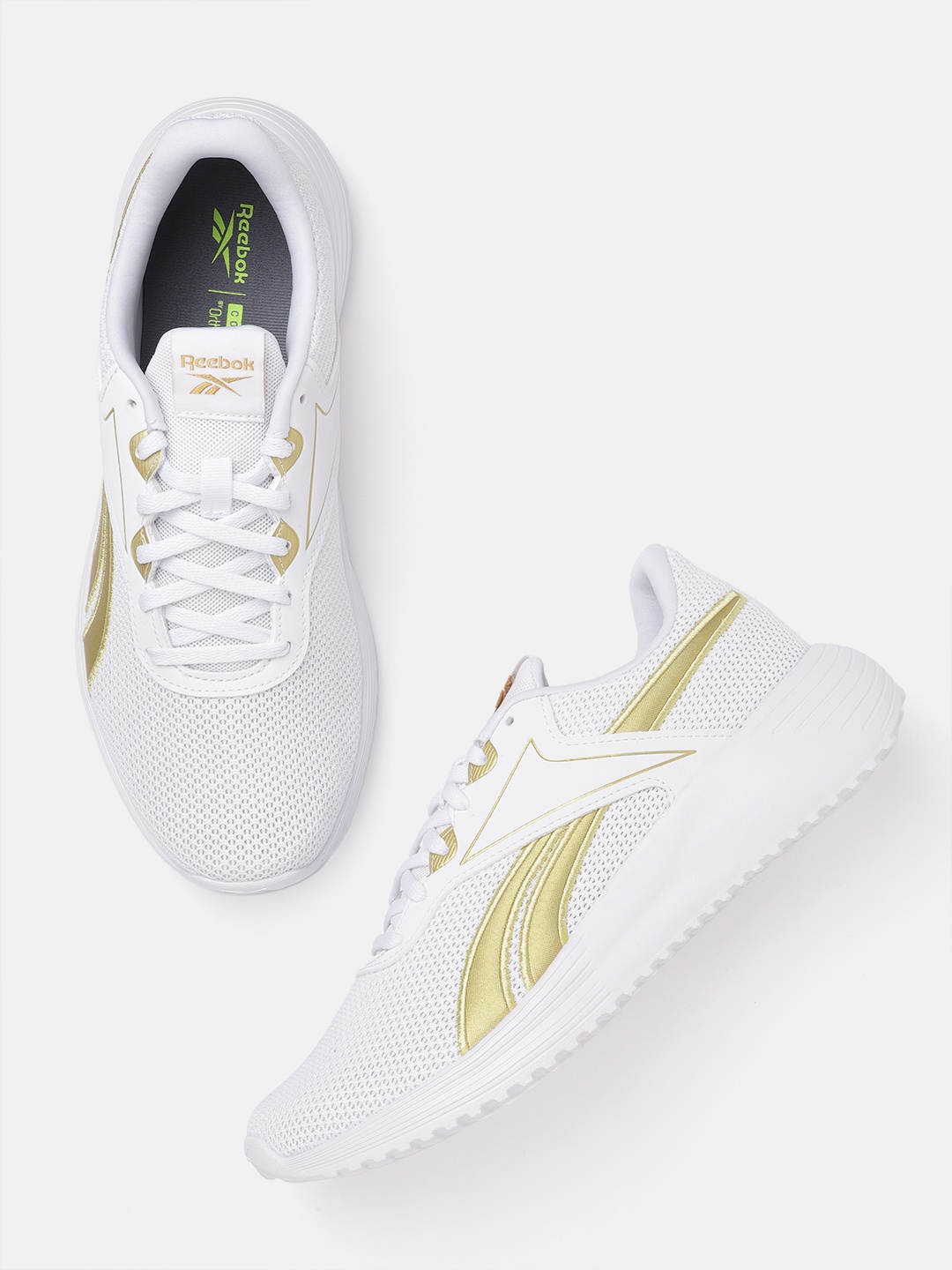 

Reebok Women White & Gold-Toned Woven Design Memory Foam Lite 3.0 Running Shoes