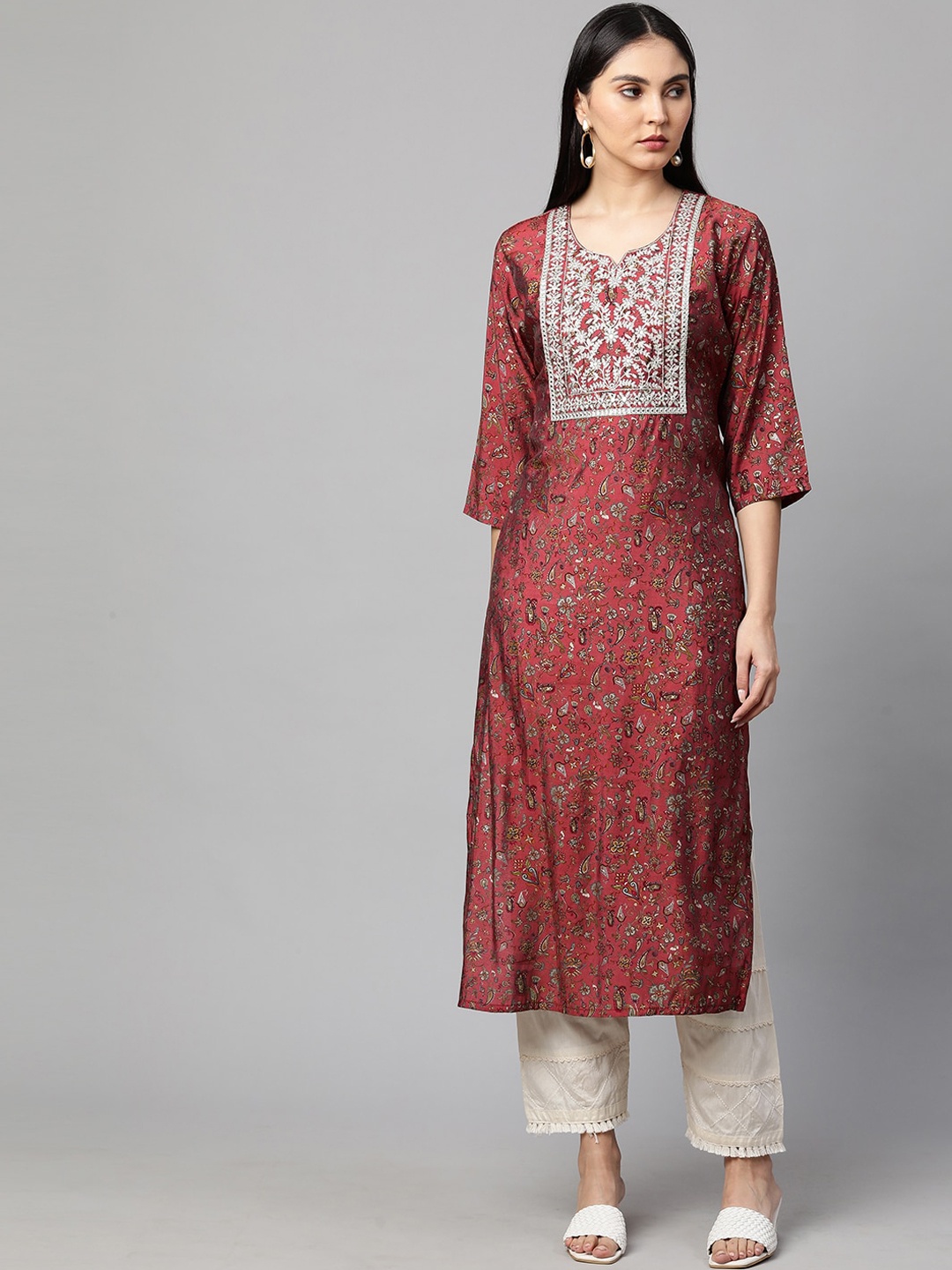 

FASHOR Women Pink Ethnic Motifs Printed Kurta With Matching Mask