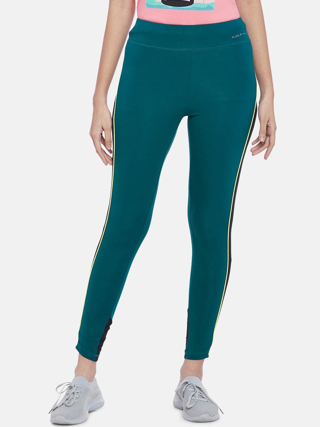 

Ajile by Pantaloons Women Teal Green Solid Sports Tights