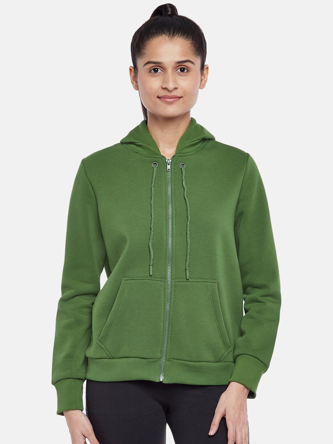 

Ajile by Pantaloons Women Green Pure Cotton Hooded Sweatshirt