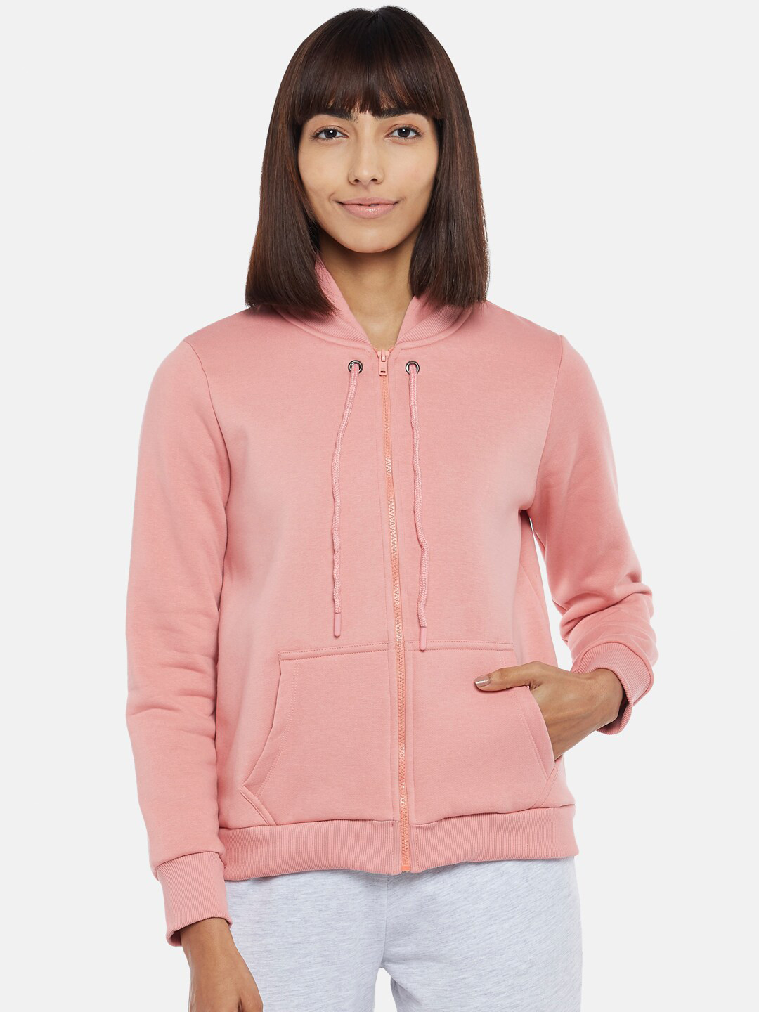 

Ajile by Pantaloons Women Pink Pure Cotton Hooded Sweatshirt