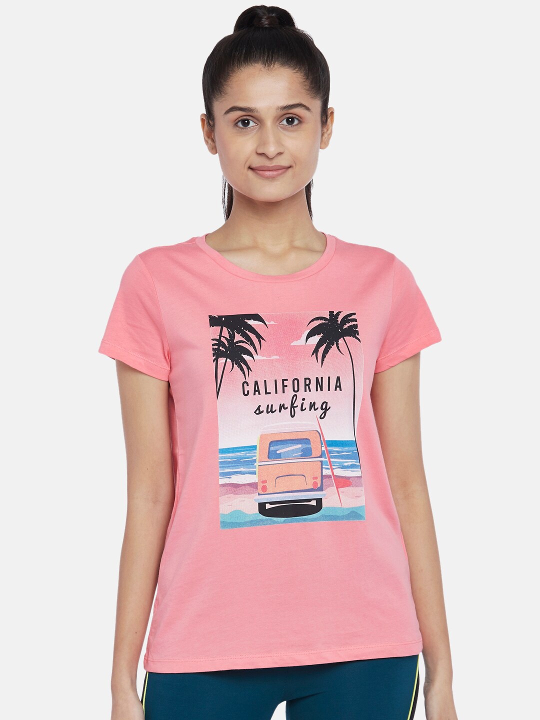 

Ajile by Pantaloons Pink Tropical Print Pure Cotton Top
