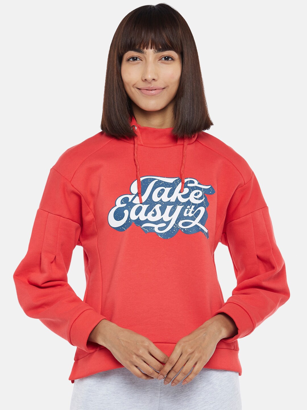 

Ajile by Pantaloons Women Red Printed Hooded Sweatshirt