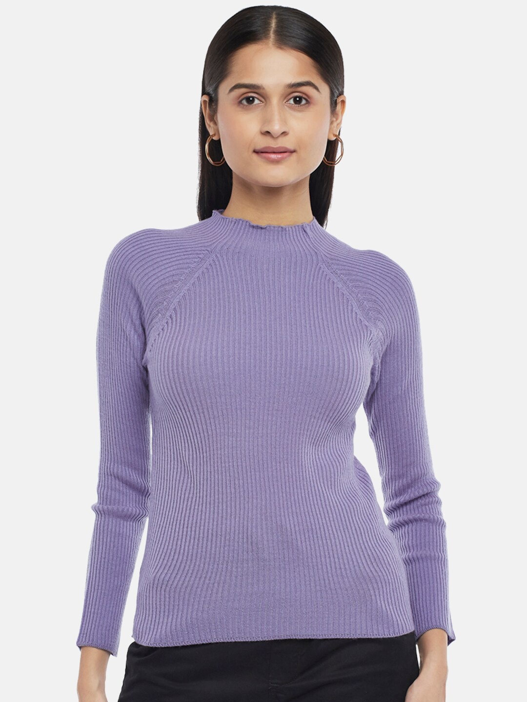 

Honey by Pantaloons Lavender Ribbed High Neck Top