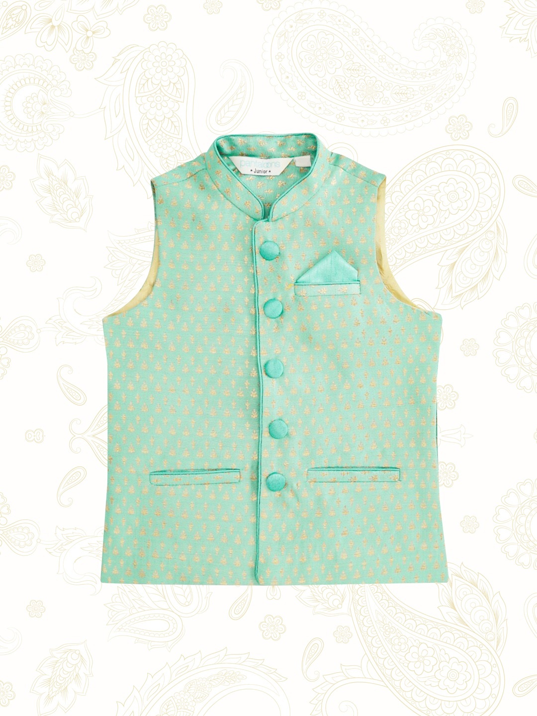 

indus route by Pantaloons Boys Green Woven Design Waistcoat