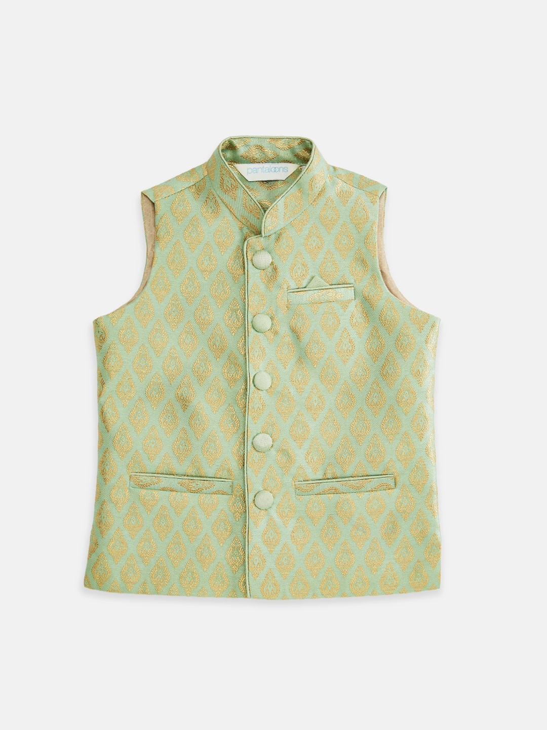 

indus route by Pantaloons Boys Green & Gold Woven Design Waistcoat