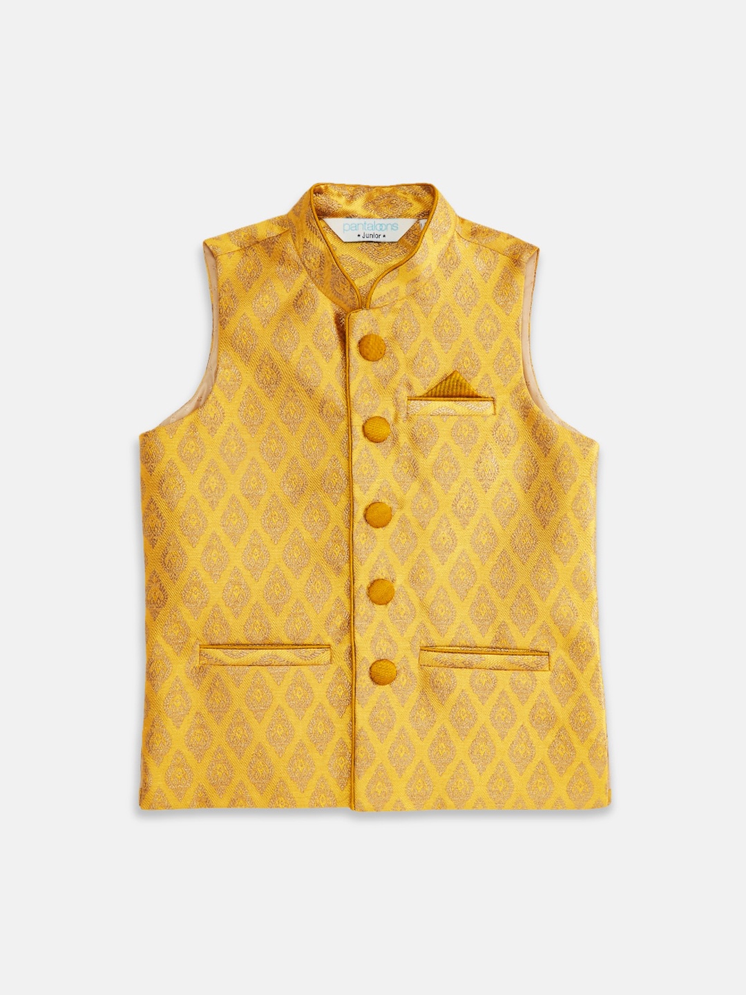 

indus route by Pantaloons Boys Mustard Woven Design Waistcoat