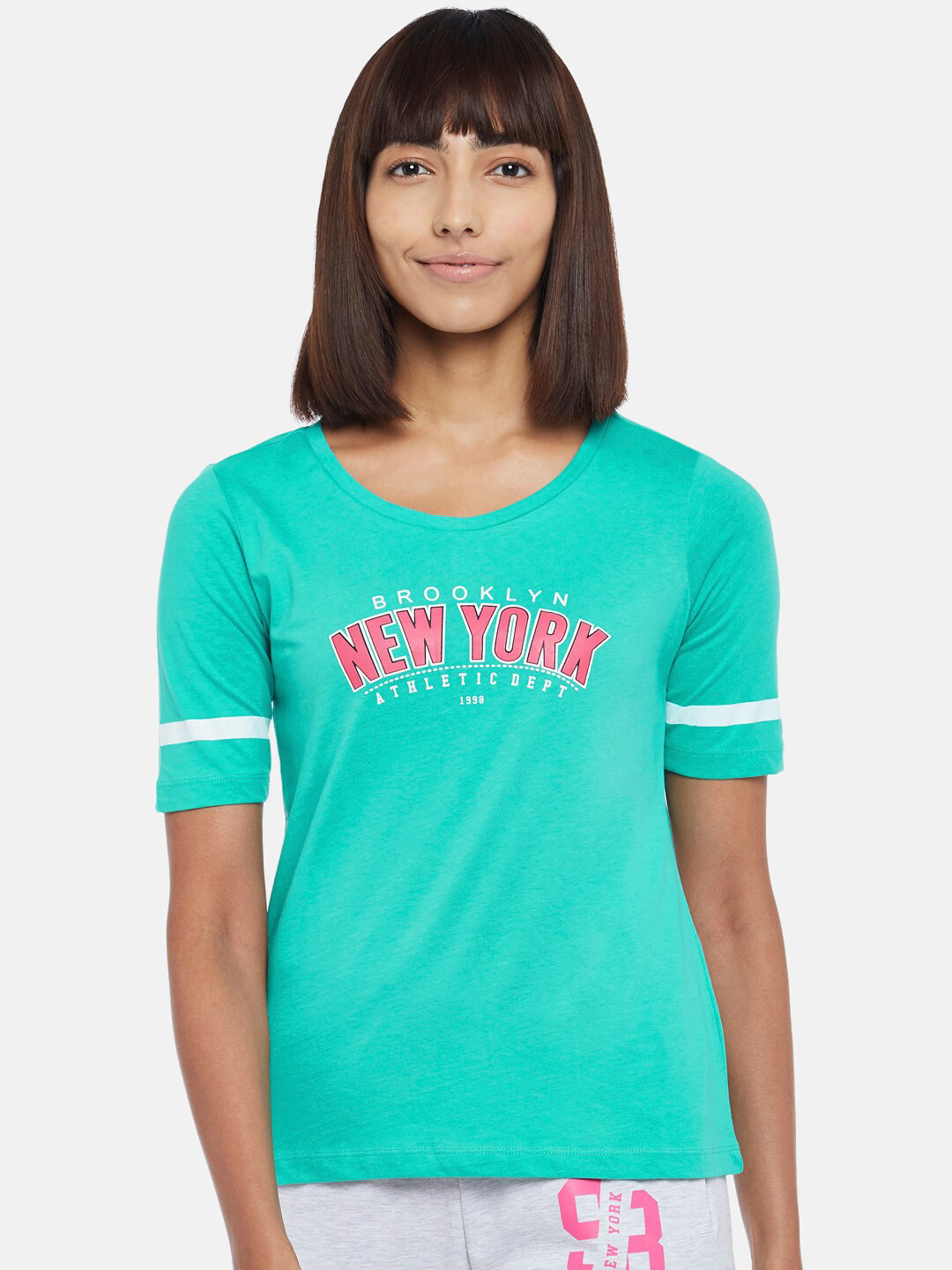 

Ajile by Pantaloons Women Green Typography Printed Pure Cotton T-shirt